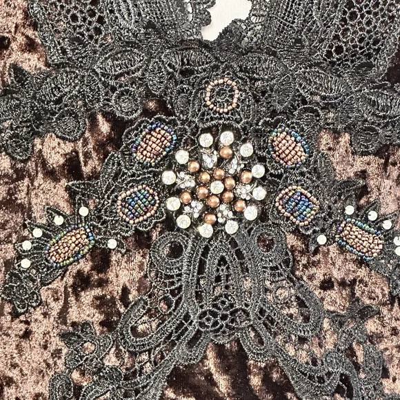 Passion Concepts Y2K Crushed Velvet Lace Beaded L/S V-Neck Top Whimsygoth Medium - Picture 5 of 6